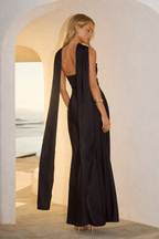 Vestido Maxi Satinado Sin Tirantes Con Escote Curvo