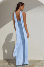 Vestido Maxi Satinado Sin Tirantes Con Escote Curvo